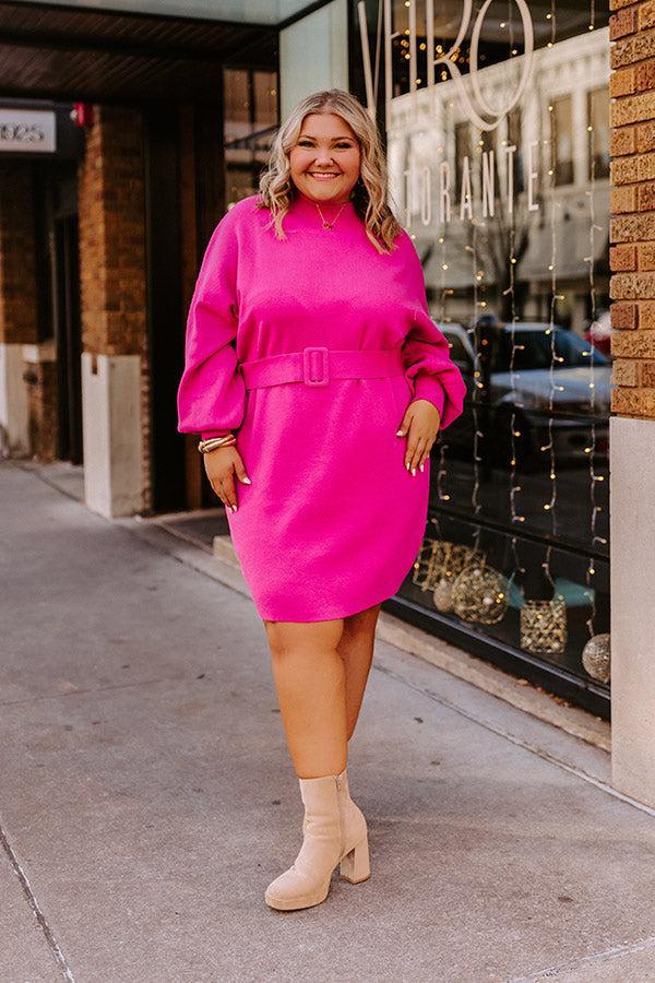 Slow Mornings Sweater Dress In Hot Pink Curves Product Image