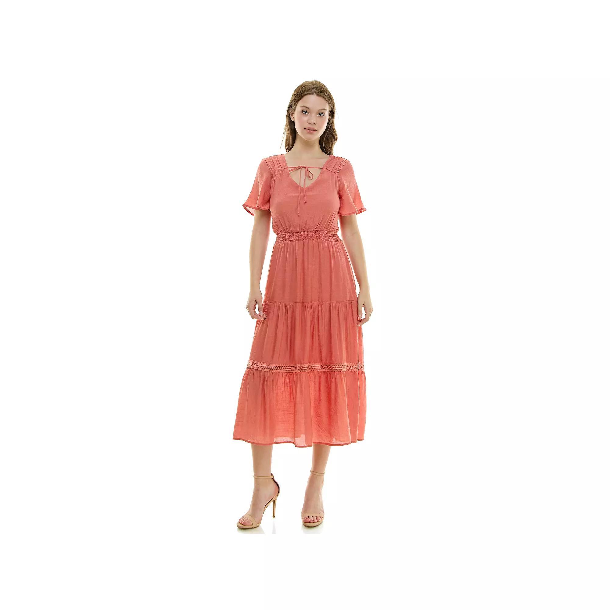Women's Luxology Tie-Front Tiered Midi Gauze Dress,  Product Image