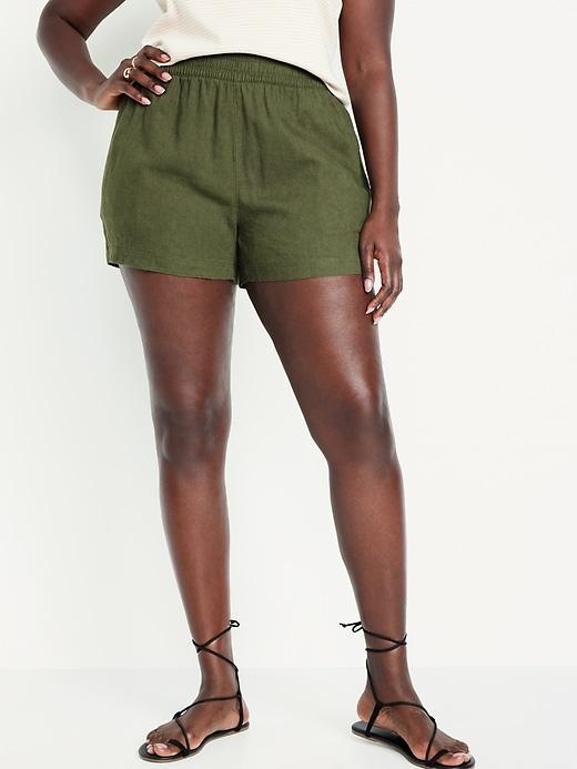 High-Waisted Linen-Blend Pull-On Shorts -- 3.5-inch inseam Product Image