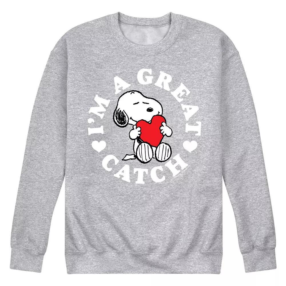 Men's Peanuts Great Catch Fleece Sweatshirt, Size: XL, Grey Gray Product Image