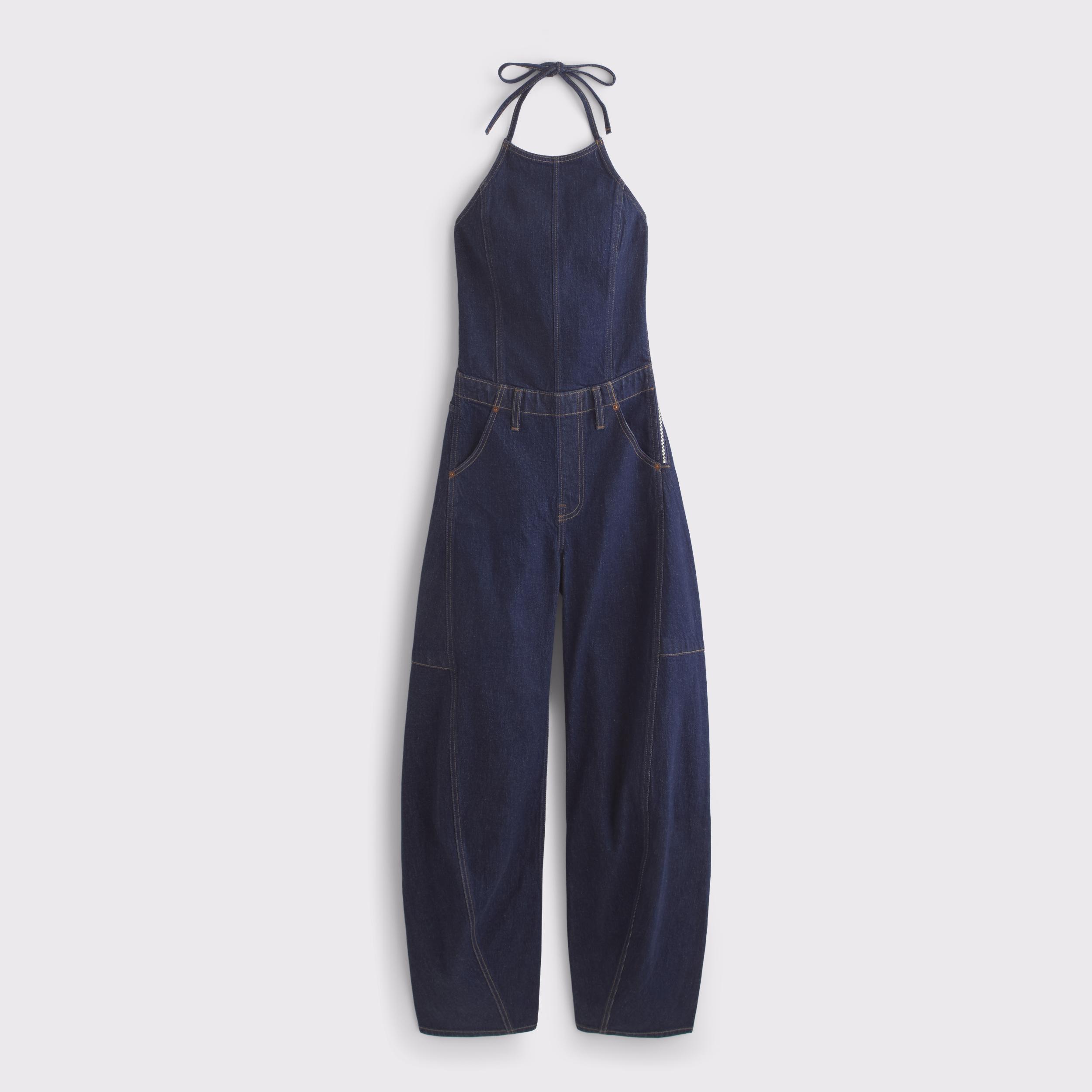 Halter Barrel Denim Jumpsuit Product Image