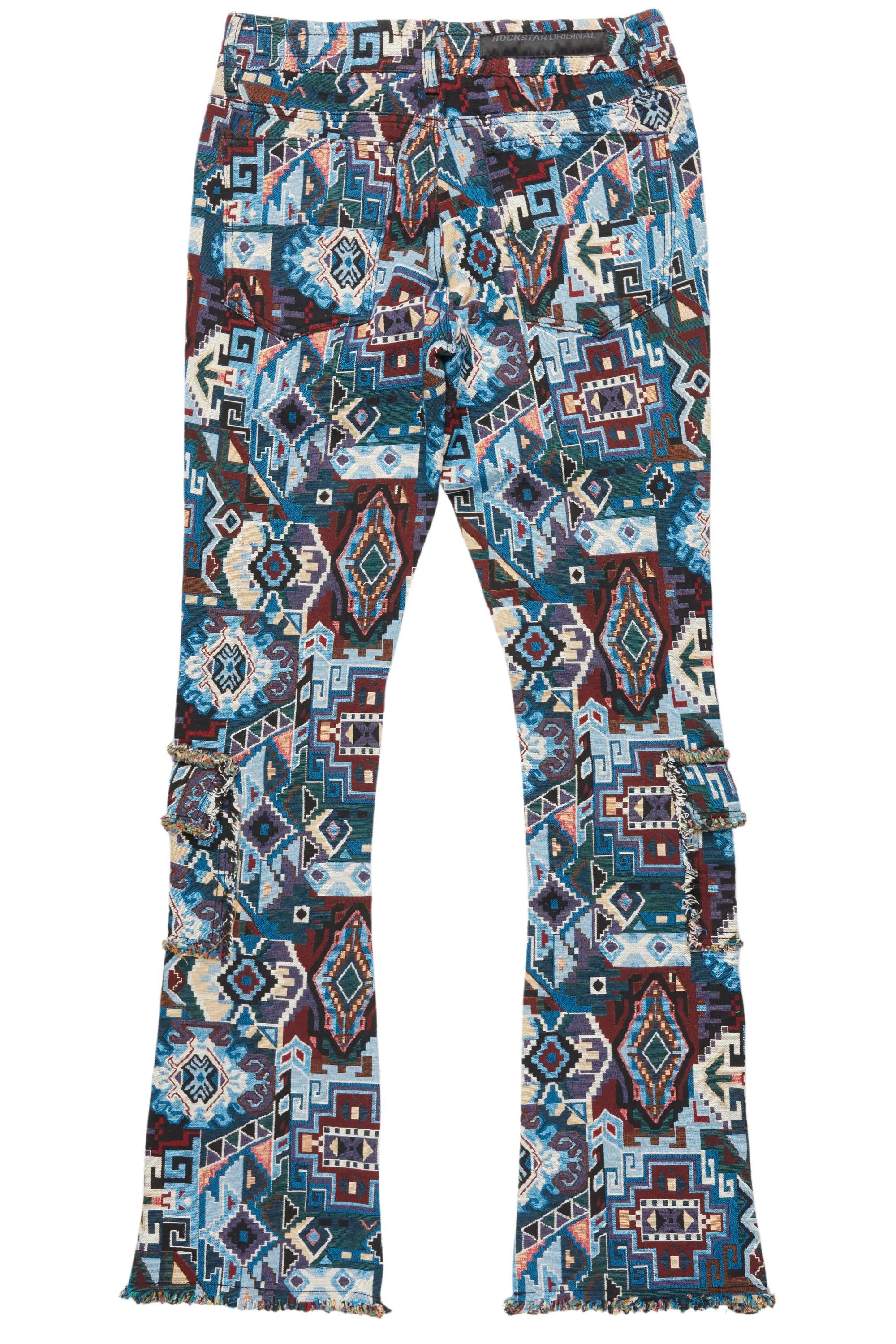 Tayami Tapestry Blue Cargo Stacked Flare Jean Male Product Image