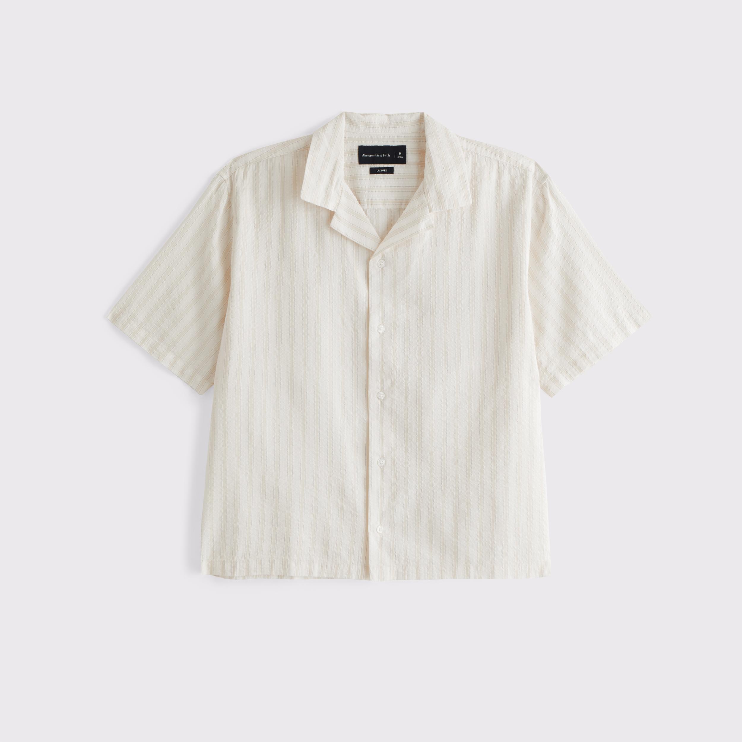 Camp Collar Cropped Seersucker Shirt Product Image