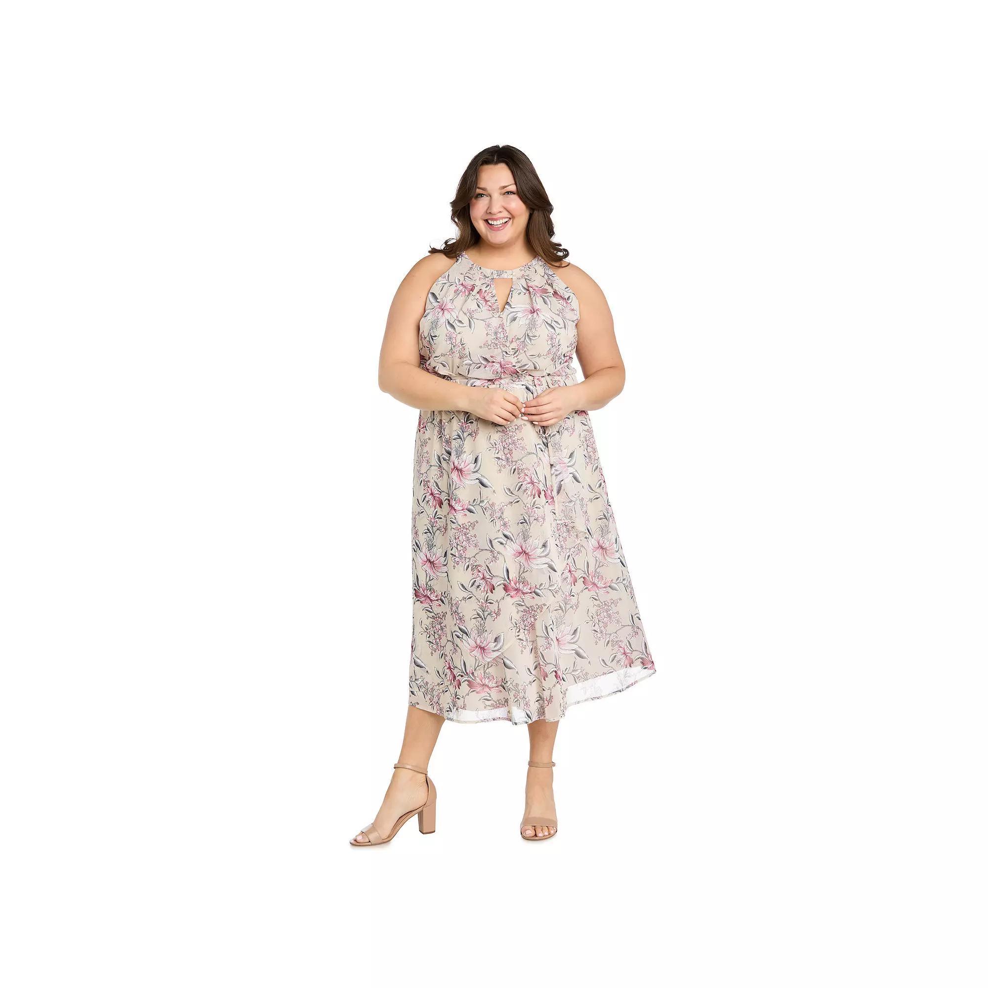 Plus Size R&M Richards Puff Print Power Mesh Blouson Dress, Women's, Size: 20 W, White Product Image