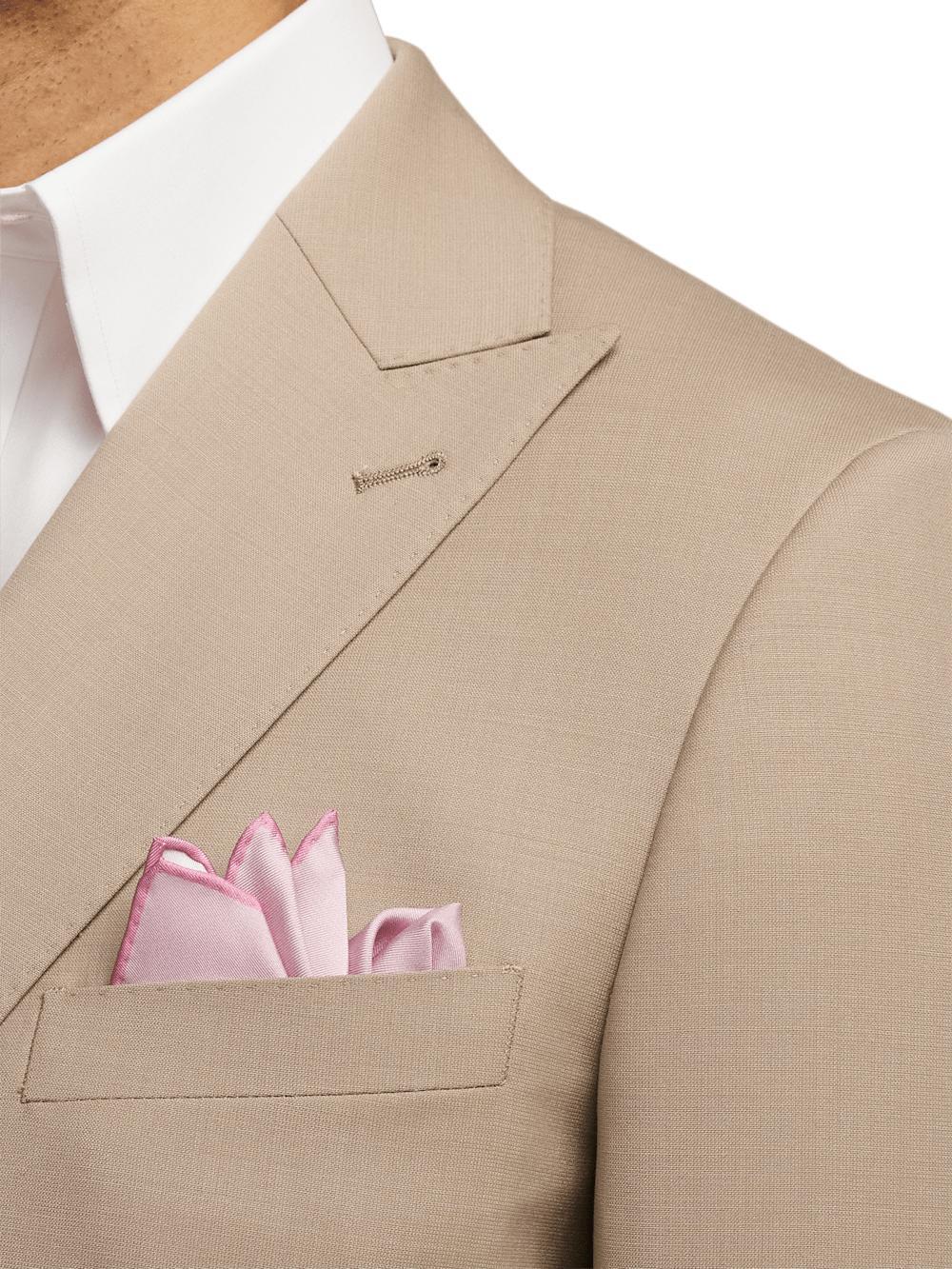 Wool Stretch Bengaline Peak Lapel Suit Jacket - Light Tan Product Image