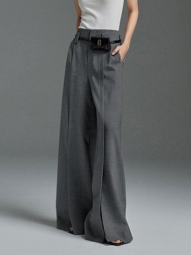 Loose Wide Pants High-Waisted Pleated Split-Front Pants Trousers Product Image