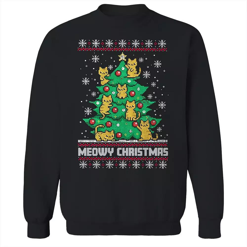 Men's Meowy Tree Christmas Sweater Graphic Sweatshirt, Size: Small, Black Product Image