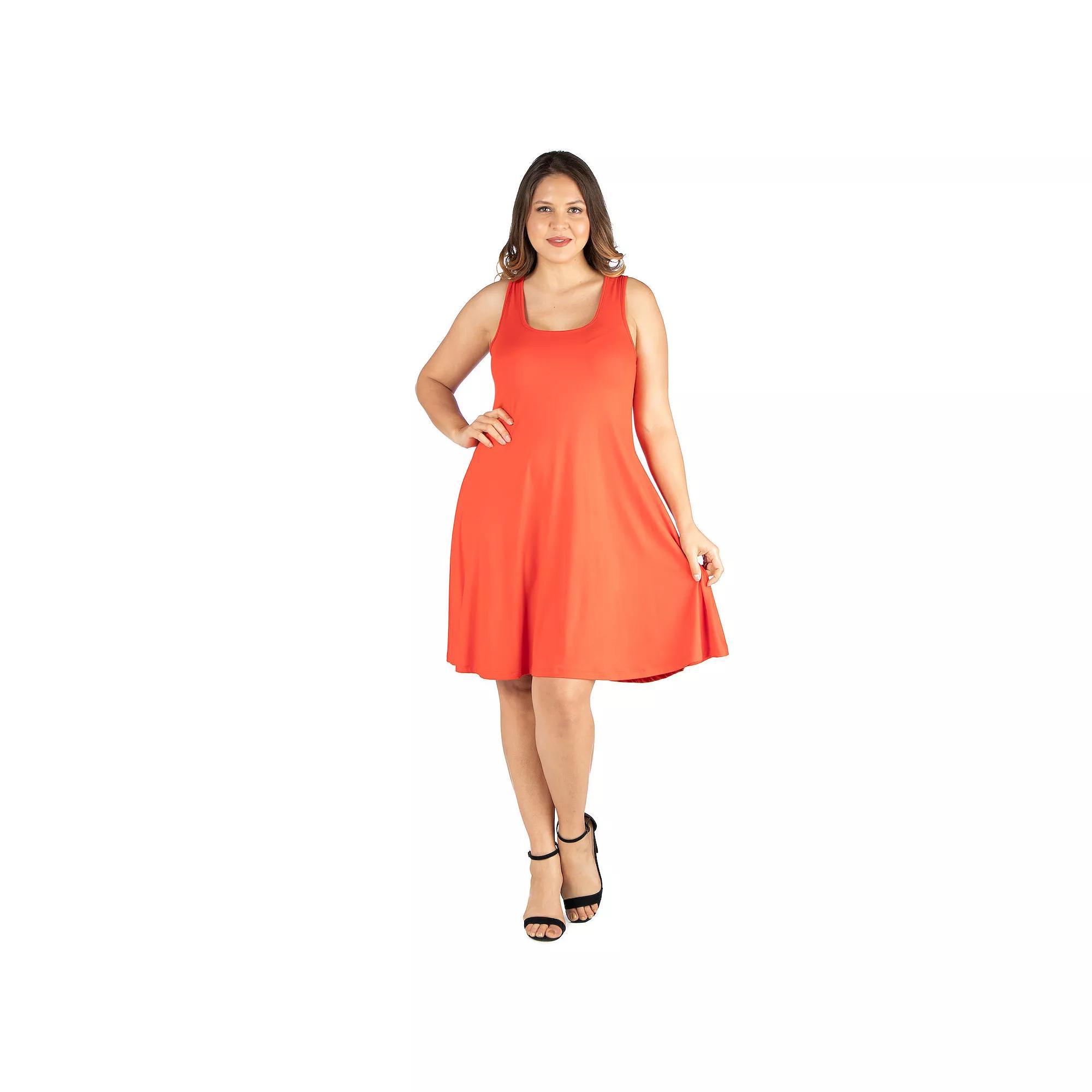 Plus Size 24seven Comfort Apparel Fit and Flare Knee Length Tank Top Dress, Women's, Size: 3XL, Orange Product Image