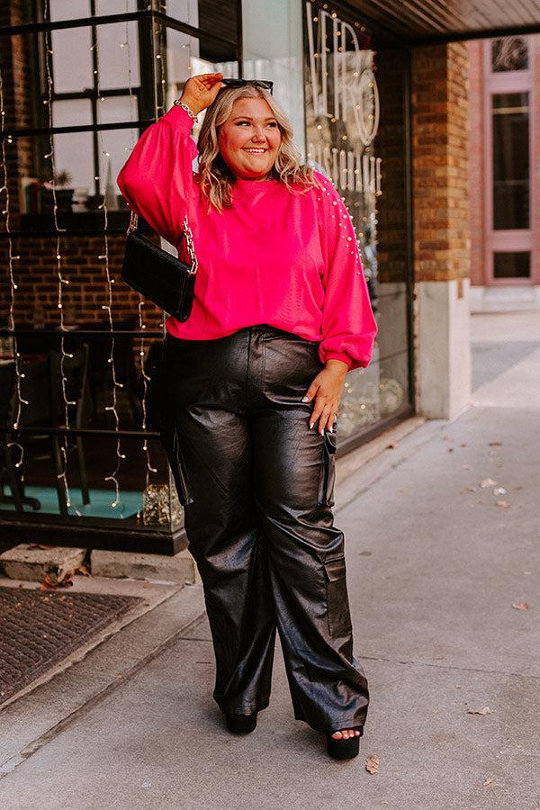 Feeling Spontaneous Embellished Sweater Top In Hot Pink Curves Product Image