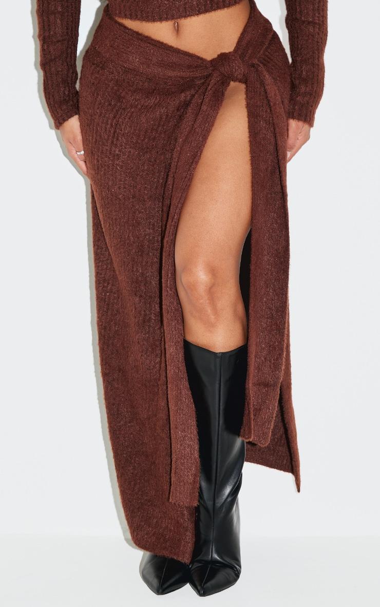 Shape Brown Knot Rib Knit Maxi Skirt Product Image