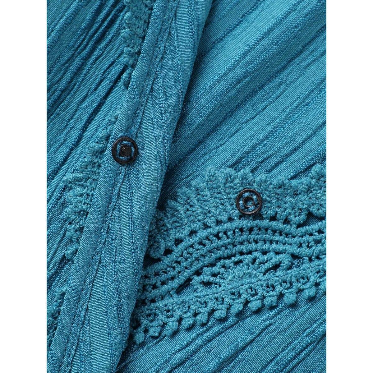 Plus Size Scalloped Lace Surplice Ruffled Midi Dress Teal Women Boho Overlap Collar Elbow-length sleeve Curvy BloomChic 10/M Product Image