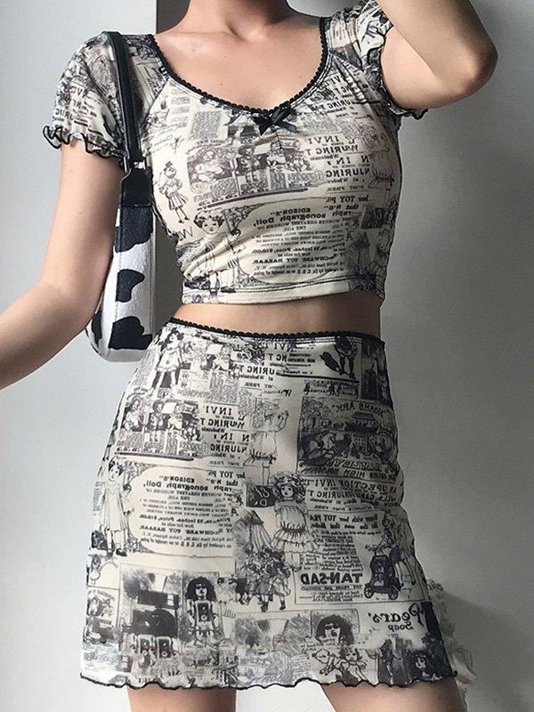 Newspaper Print Wrap Mini Skirt Product Image