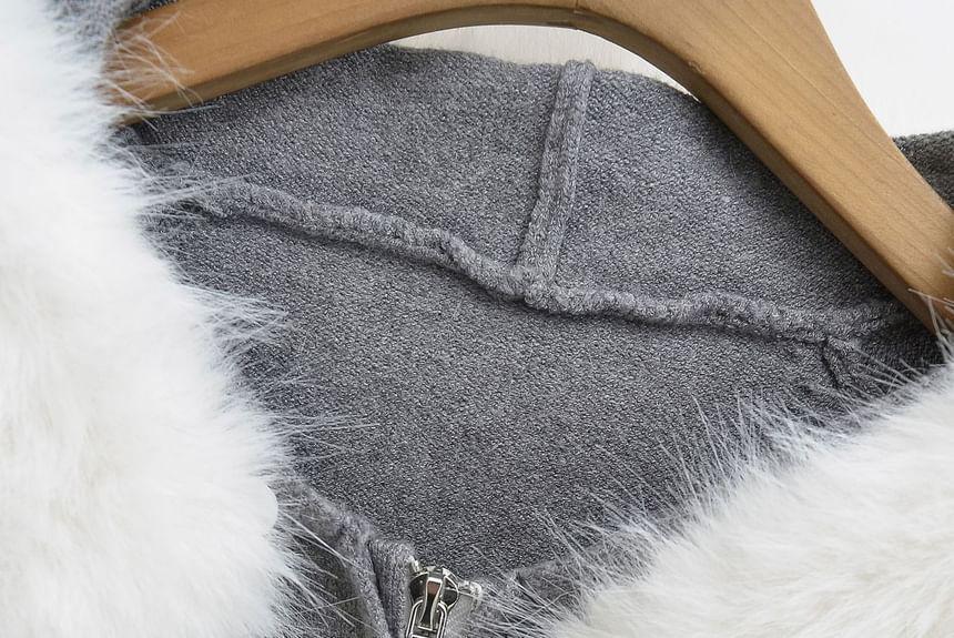 Hood Fluffy Trim Zip Cardigan Product Image