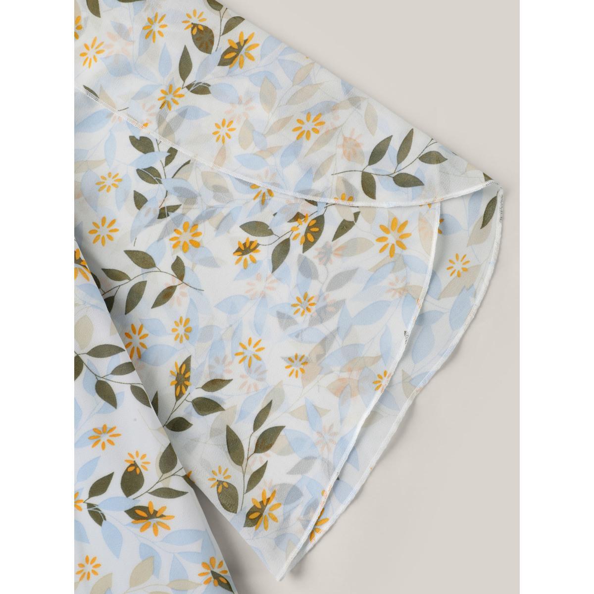 Plus Size Originalwhite Leafy Floral Print Petal Sleeve Blouse Women Elegant Elbow-length sleeve V-neck Everyday-Elegant Blouses BloomChic 10/M Product Image