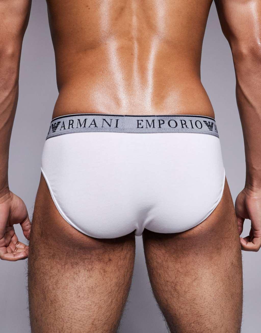 Emporio Armani bodywear 2 pack brief with logo waistband in black and white Product Image