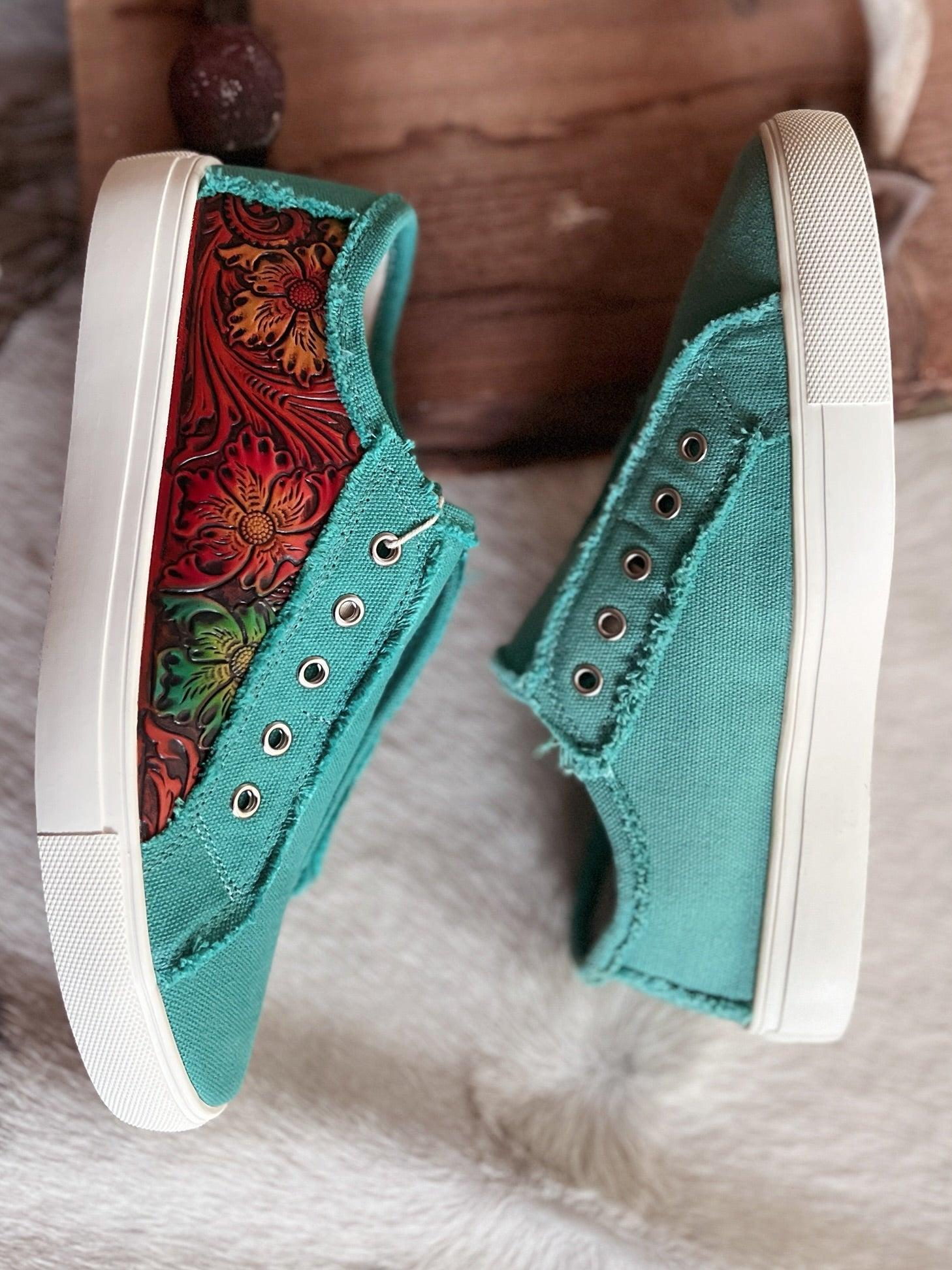 Montana West Floral Tooled Turquoise Sneakers* Product Image