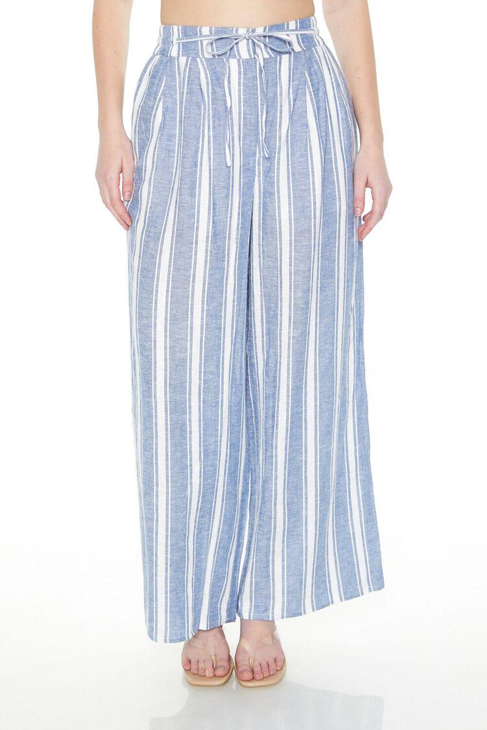 Striped Linen-Blend Wide-Leg Pants | Forever 21 Product Image