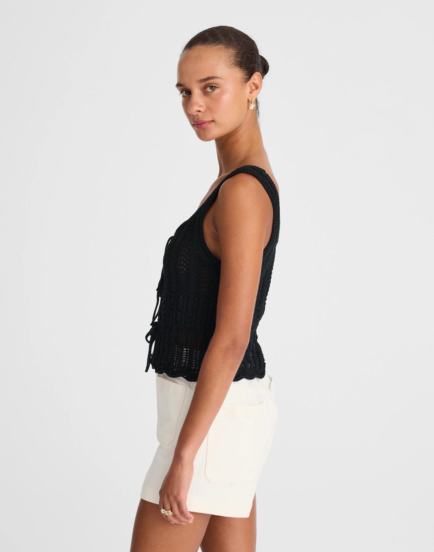 Pointelle-Stitch Tie-Front Sweater Tank Product Image