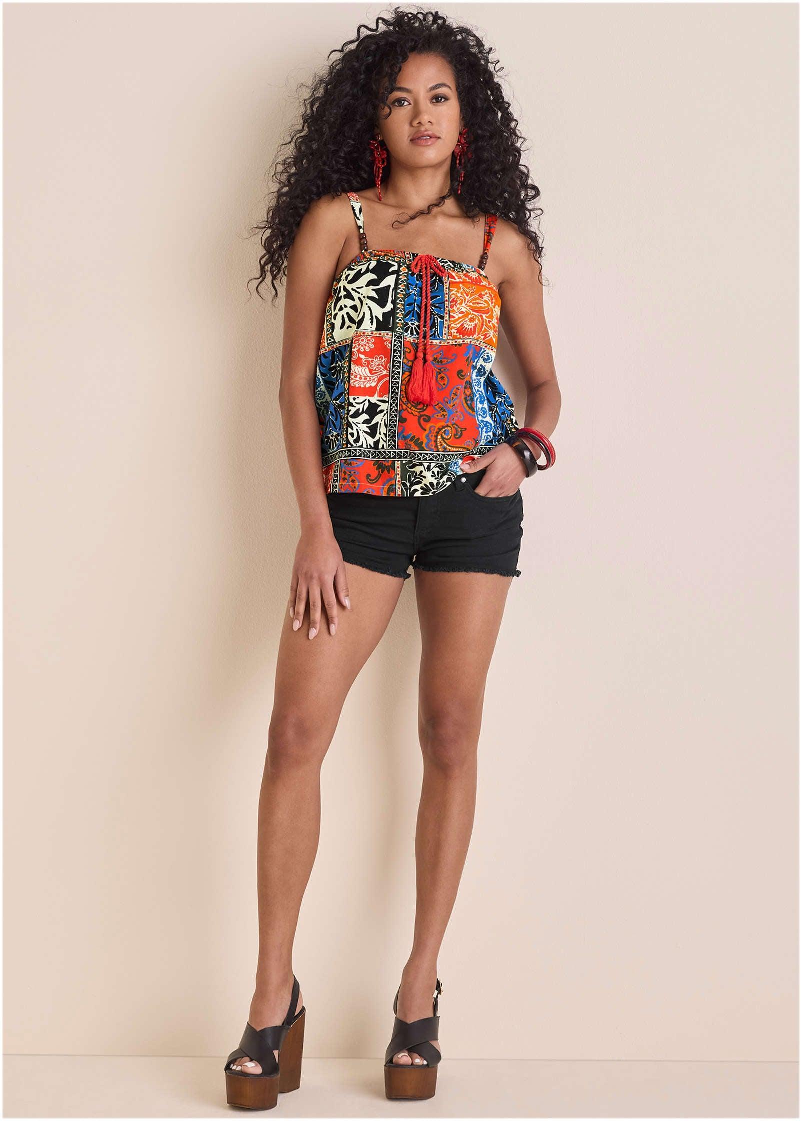 Printed Linen Tank - Tamarini Garden Tile Product Image