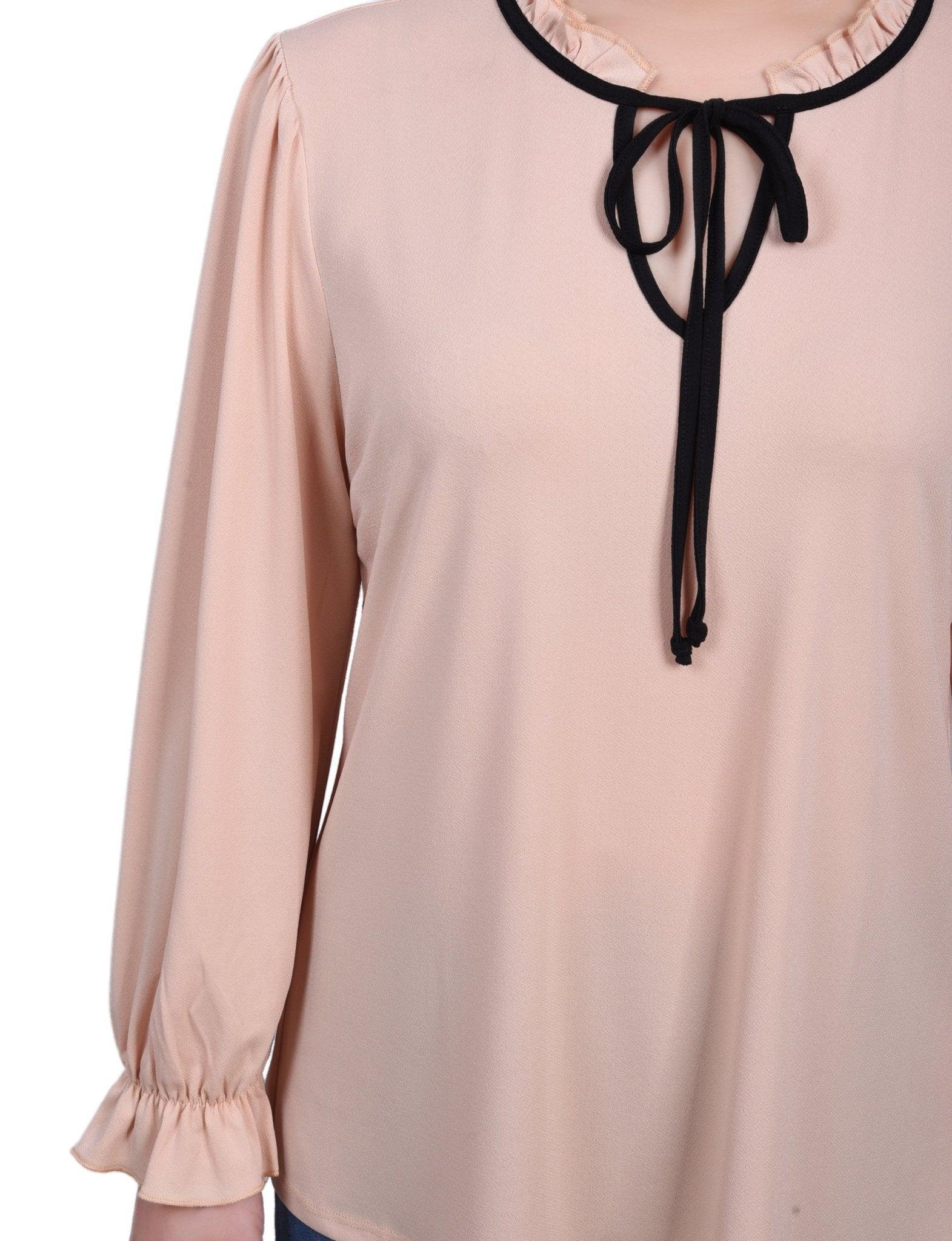 Long Sleeve Tie Neck Top - Petite Product Image