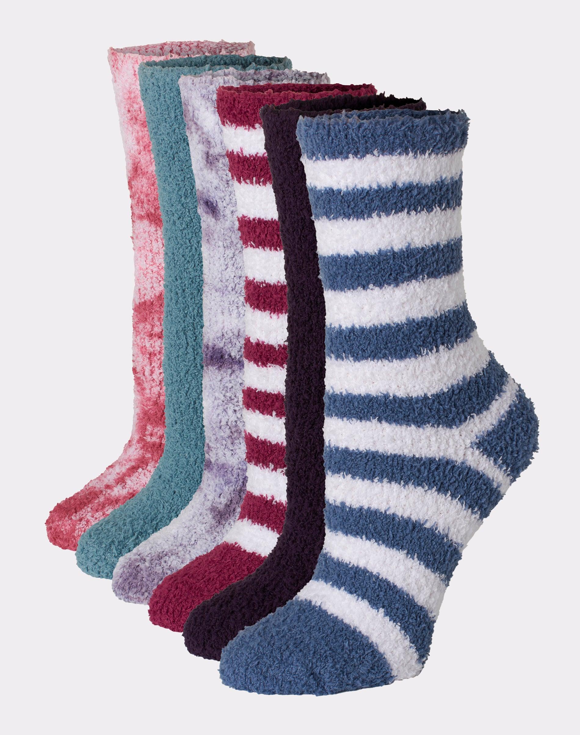 Hanes Womens Cozy Crew Socks, 6-Pairs Wide Stripe/Tie Dye/Solid Asst 5-9 Product Image