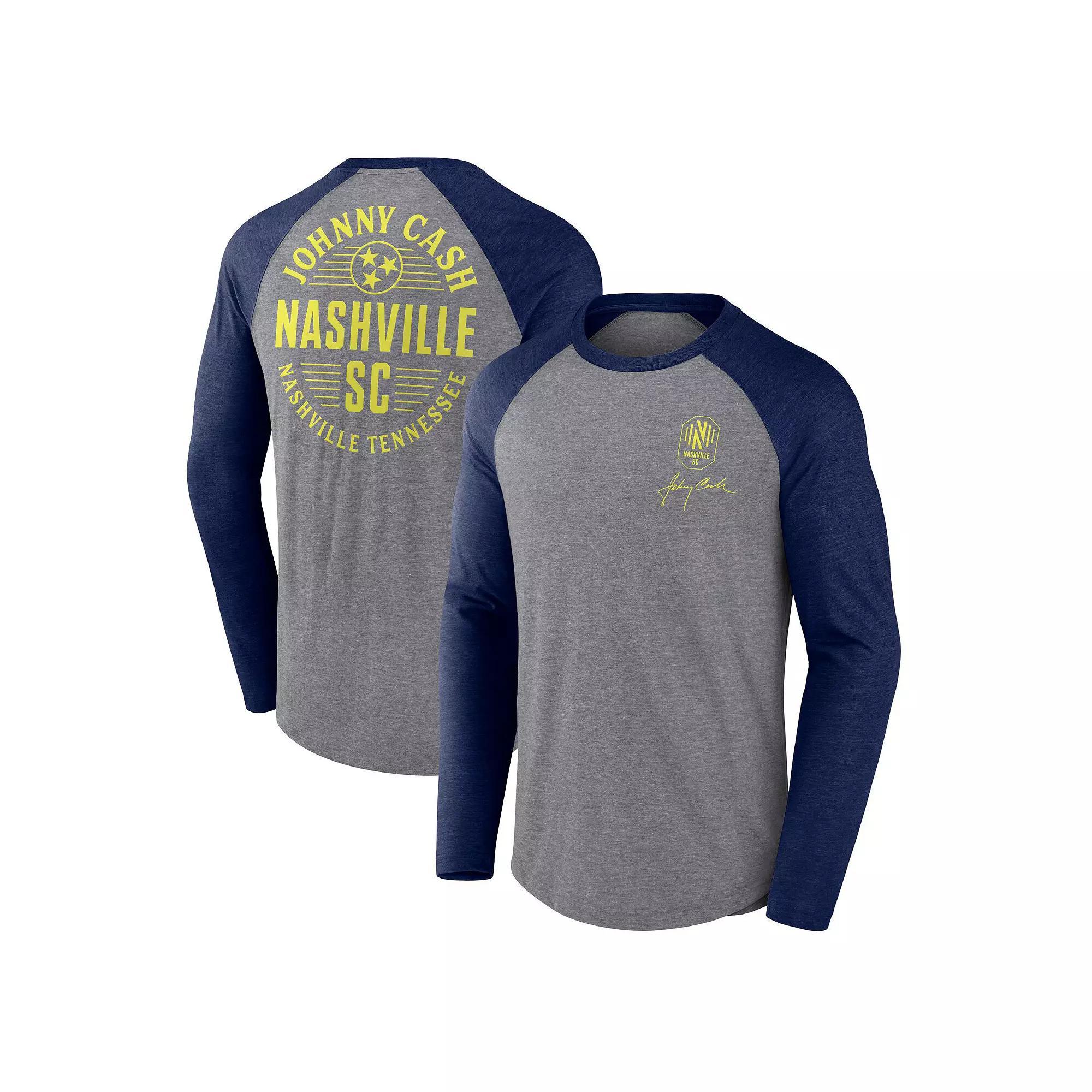 Men's Fanatics Branded Heather Gray Nashville SC x Johnny Cash Lines Tri-Blend Raglan Long Sleeve T-Shirt, Size: Small, Mls Grey Product Image