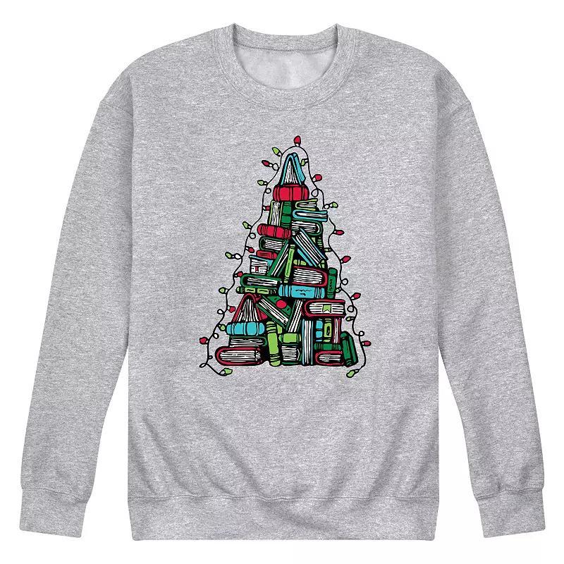 Mens Book Christmas Tree Fleece Sweatshirt Grey Gray Product Image