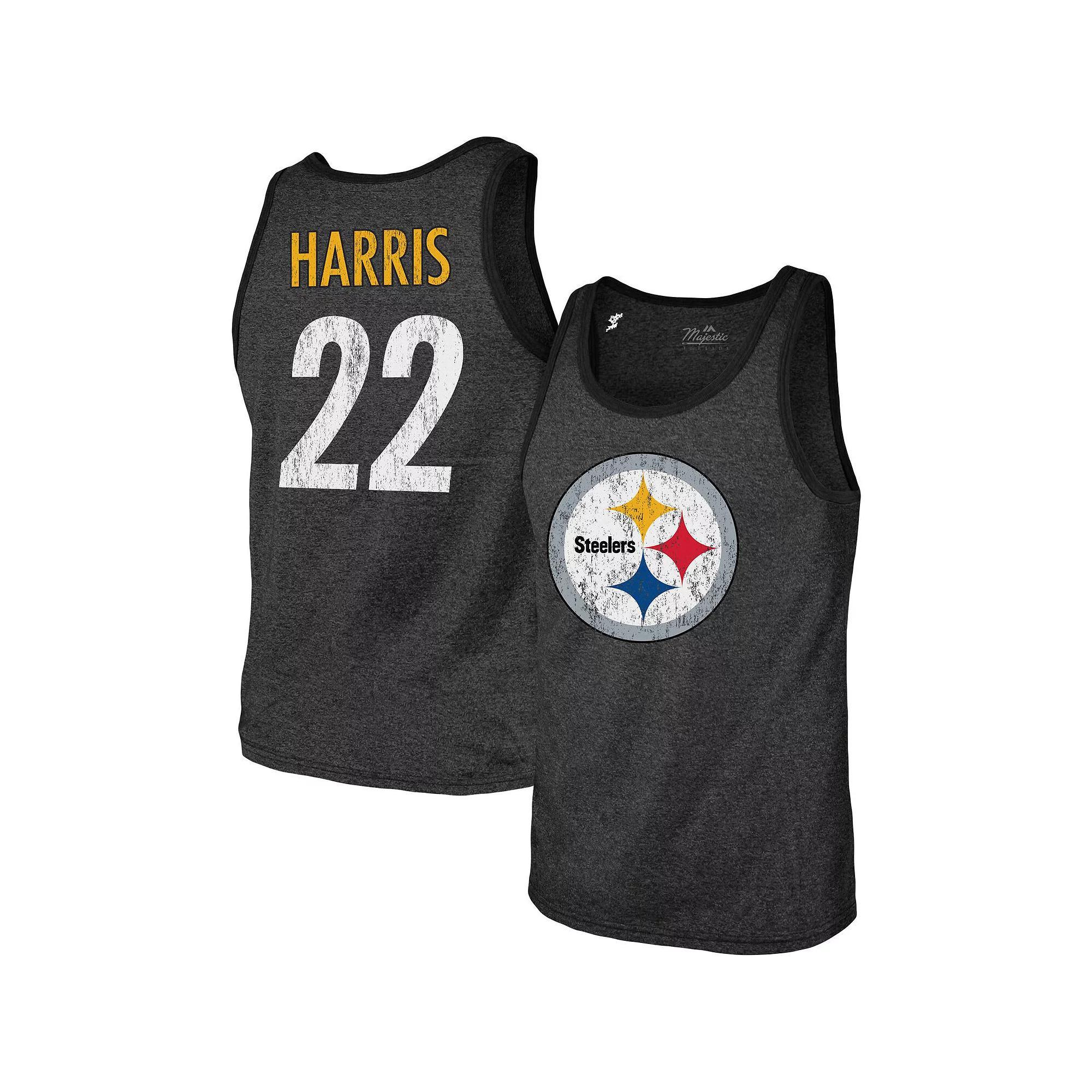 Men's Majestic Threads Najee Harris Black Pittsburgh Steelers Player Name & Number Tri-Blend Tank Top, Size: Large Product Image