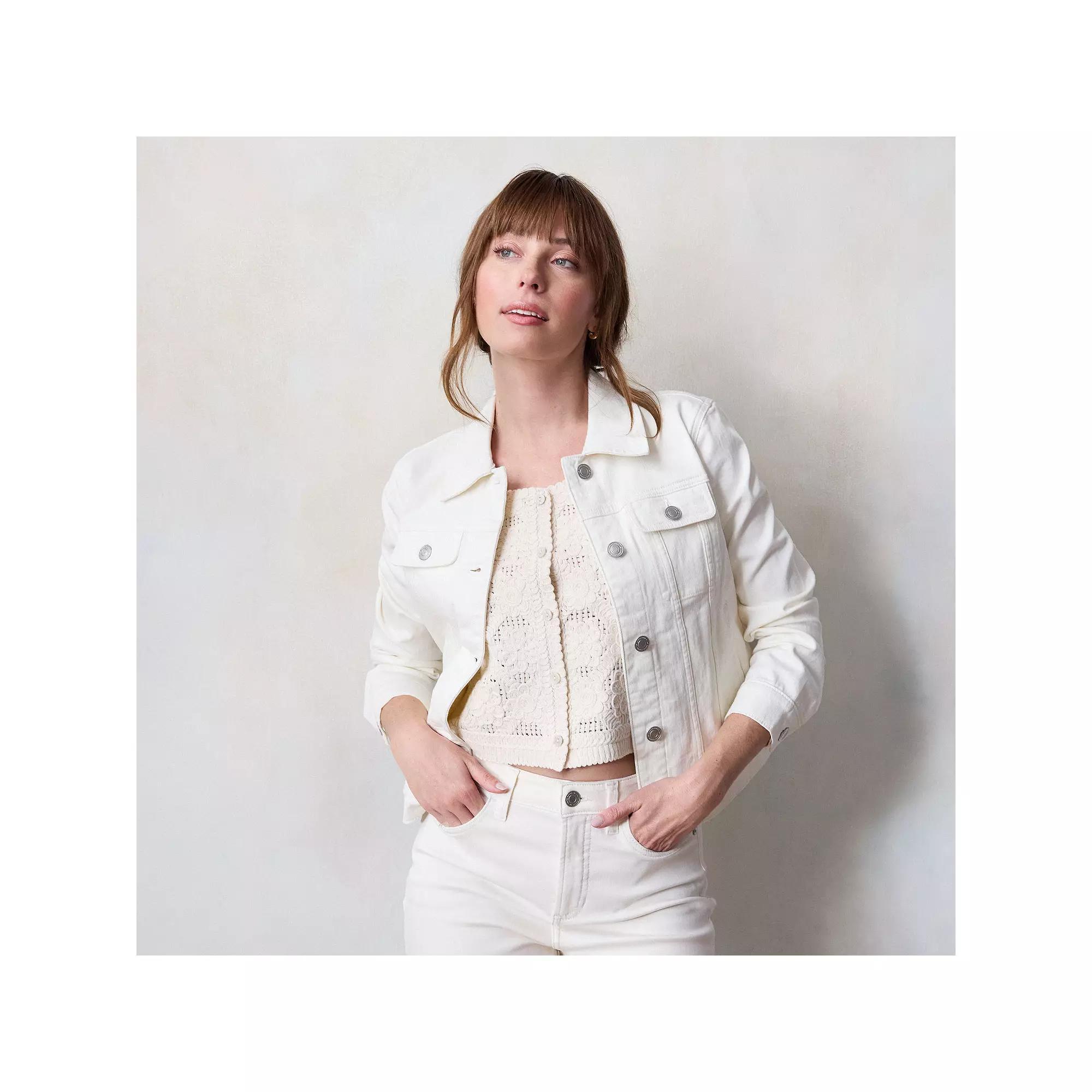 Women's LC Lauren Conrad Denim Jacket, Size: XL, Ivory Silk Product Image