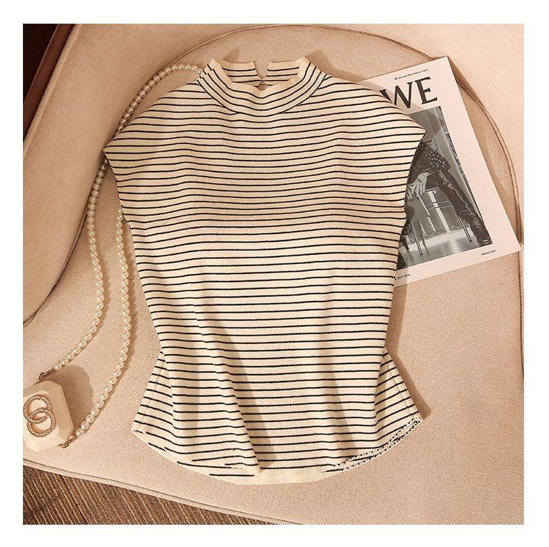 Sleeveless High Neck Striped Knitted Top Product Image