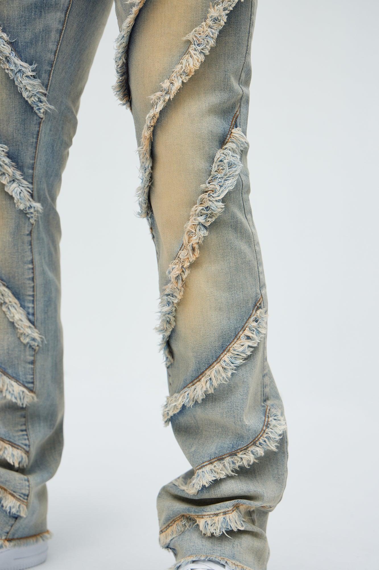 Slanted Fray Stacked Skinny Flare Jeans - Vintage Wash Product Image