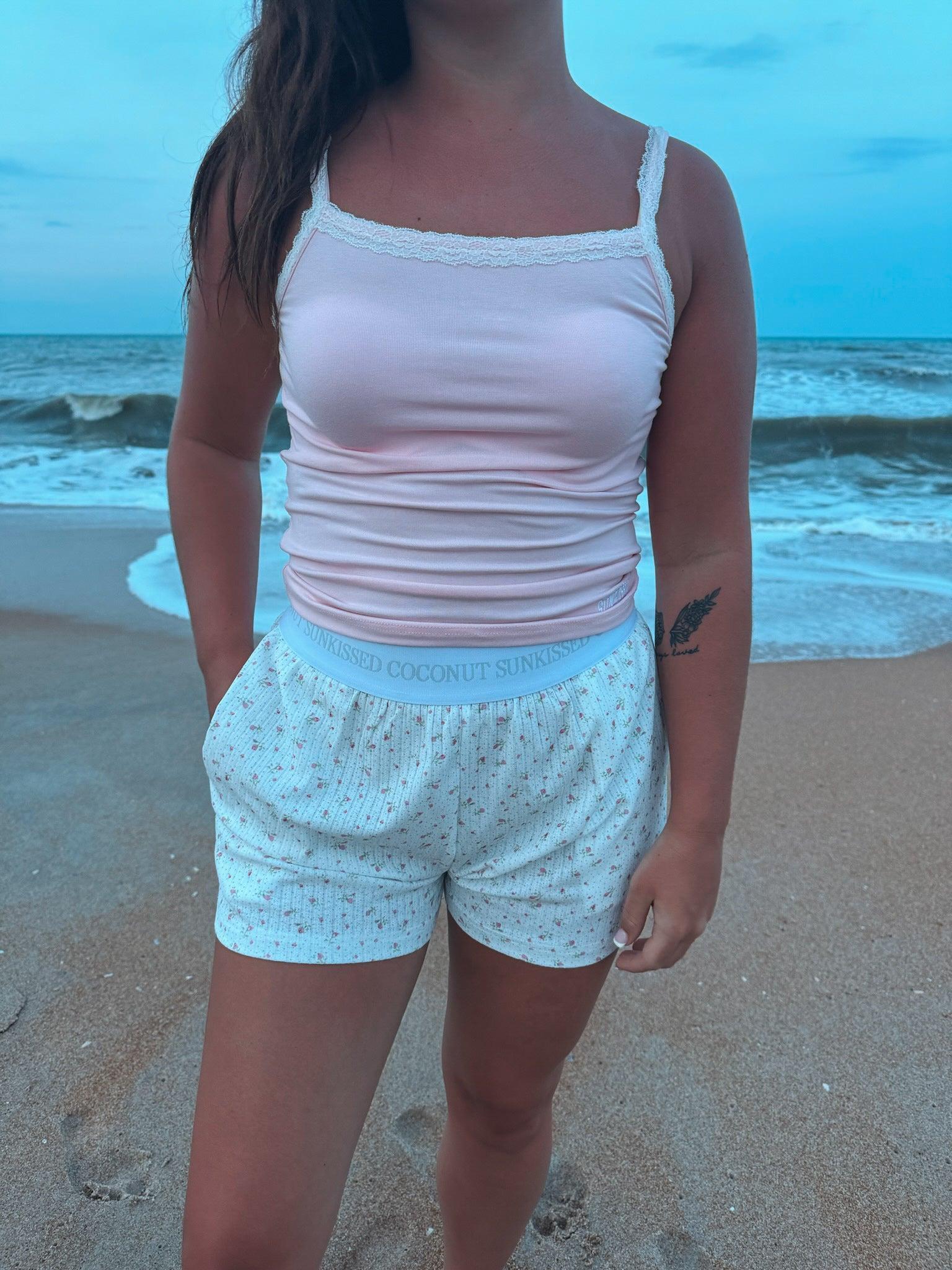 White Floral Short Sleeve Pajama Top Product Image