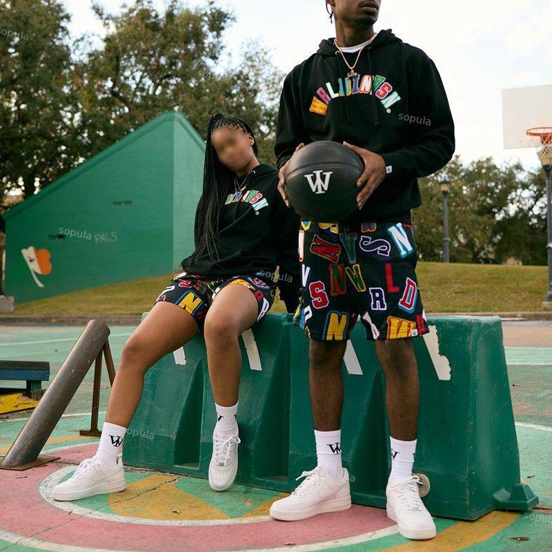 Sopula Color Letter Scrambled Printing Casual Mesh Shorts Product Image