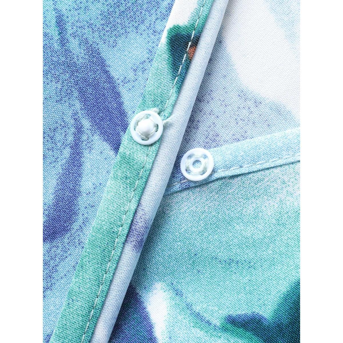 Plus Size Floral Print High Low Hem Midi Dress LightBlue Women Overlap Collar Short sleeve Curvy BloomChic 26/4X Product Image