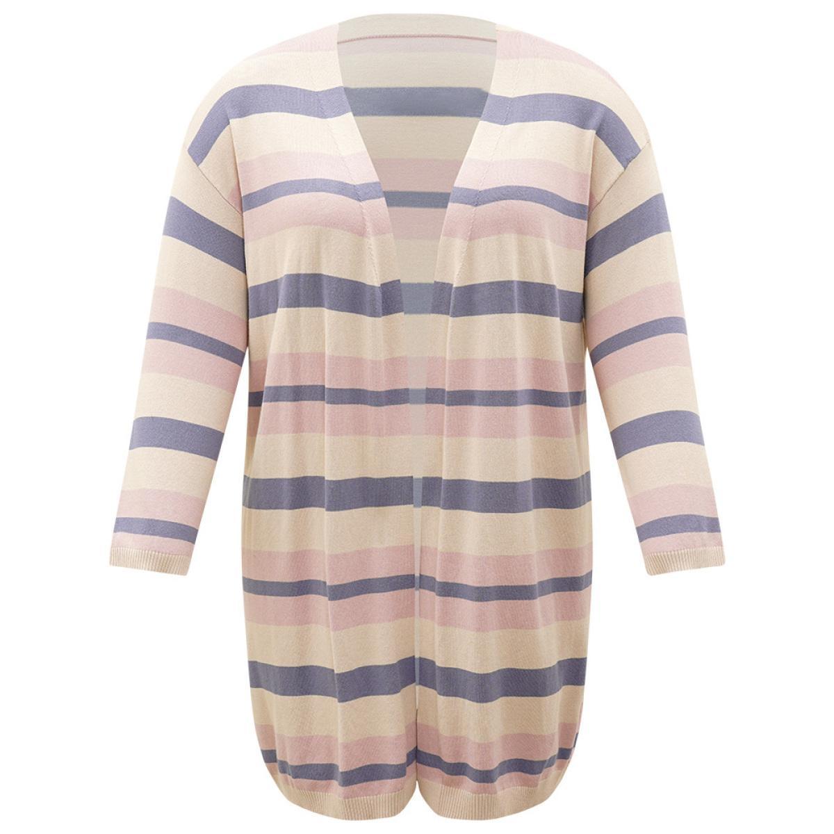 Plus Size Supersoft Essentials Striped Contrast Cardigan Multicolor Women Casual Loose Long Sleeve Dailywear Cardigans BloomChic 14-16/1X Product Image