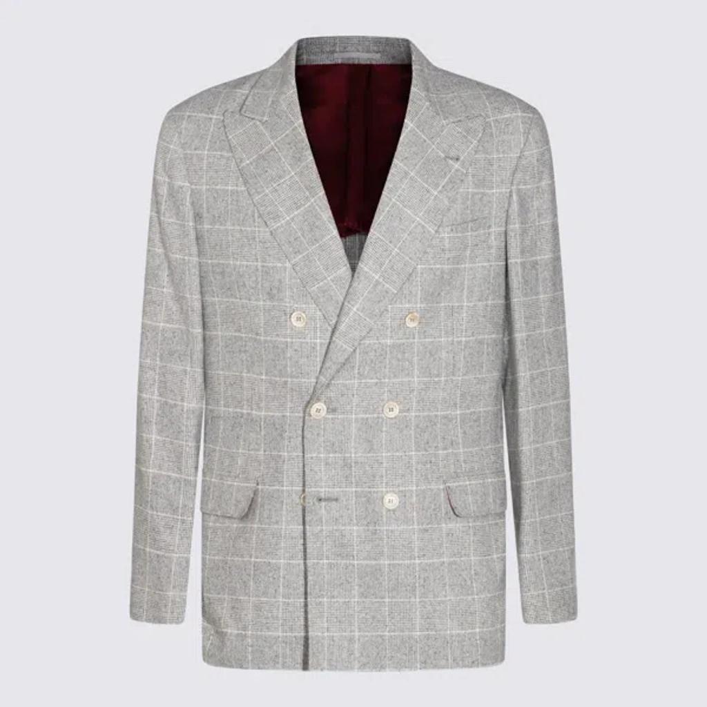 BRUNELLO CUCINELLI Deconstructed Prince Of Wales Blazer In Grey Product Image