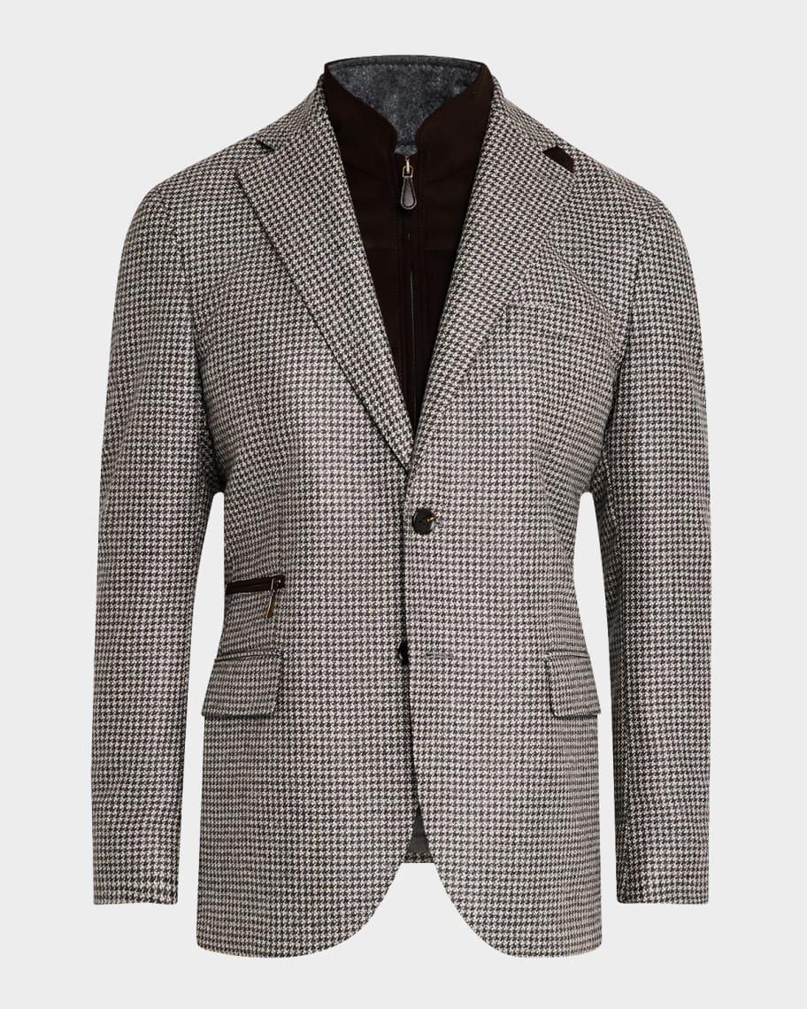 Mens Houndstooth Sport Coat with Suede Vest Product Image