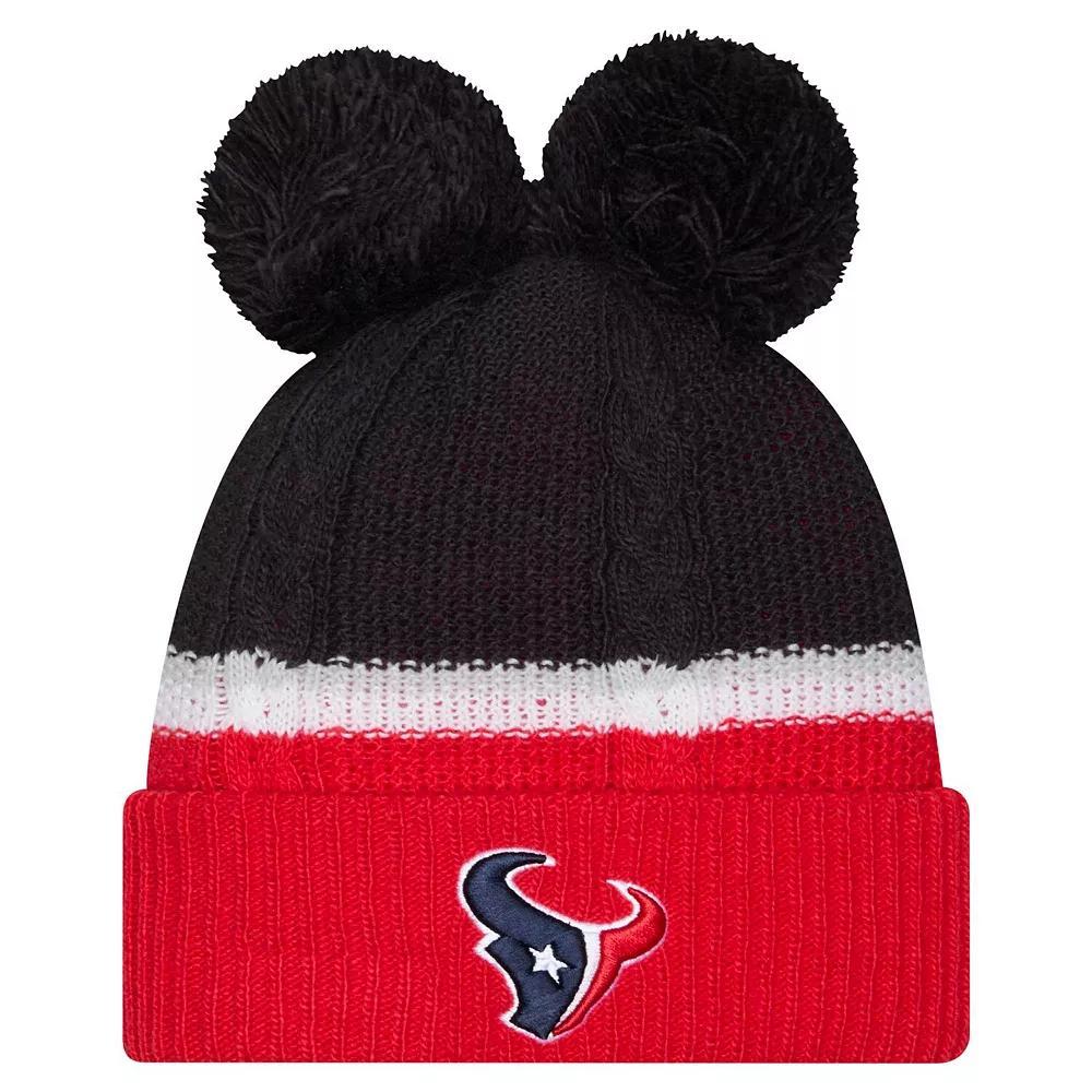 Women's New Era  Navy Houston Texans Double Bubble Cuffed Knit Hat with Poms, Blue Product Image