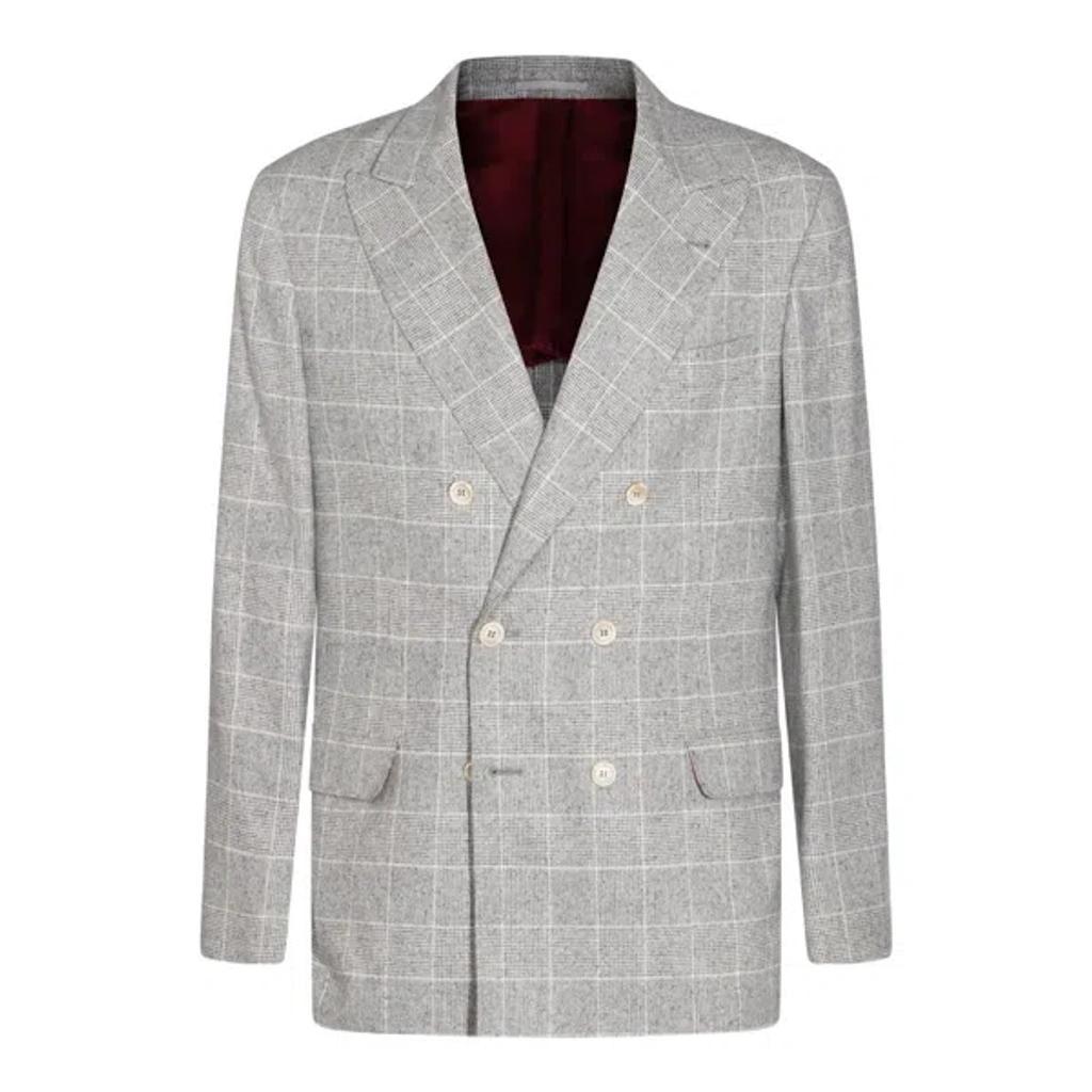 BRUNELLO CUCINELLI Deconstructed Prince Of Wales Blazer In Grey Product Image