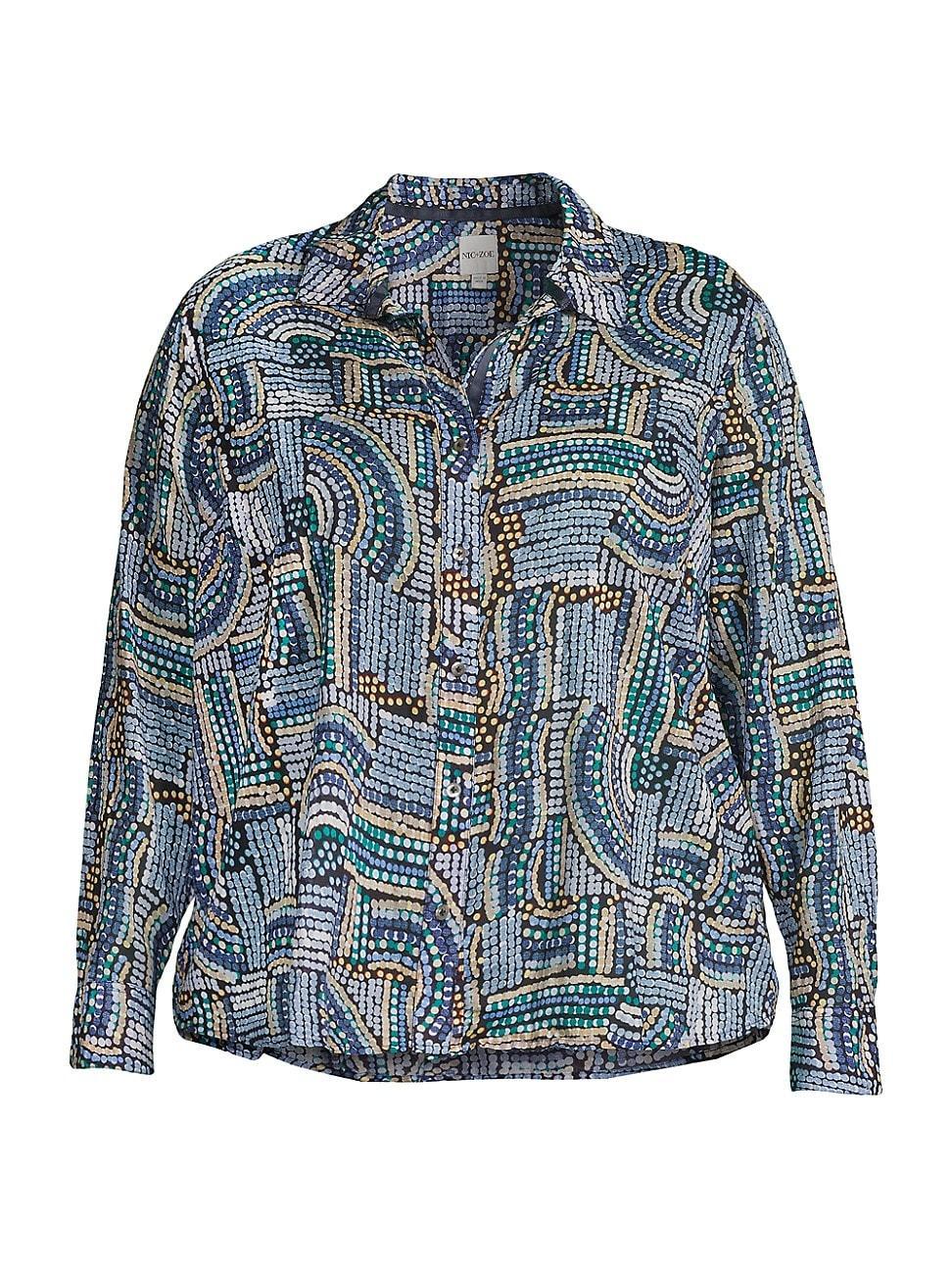 NIC+ZOE Mosaic Mix Crinkle Shirt Multi) Women's Clothing Product Image