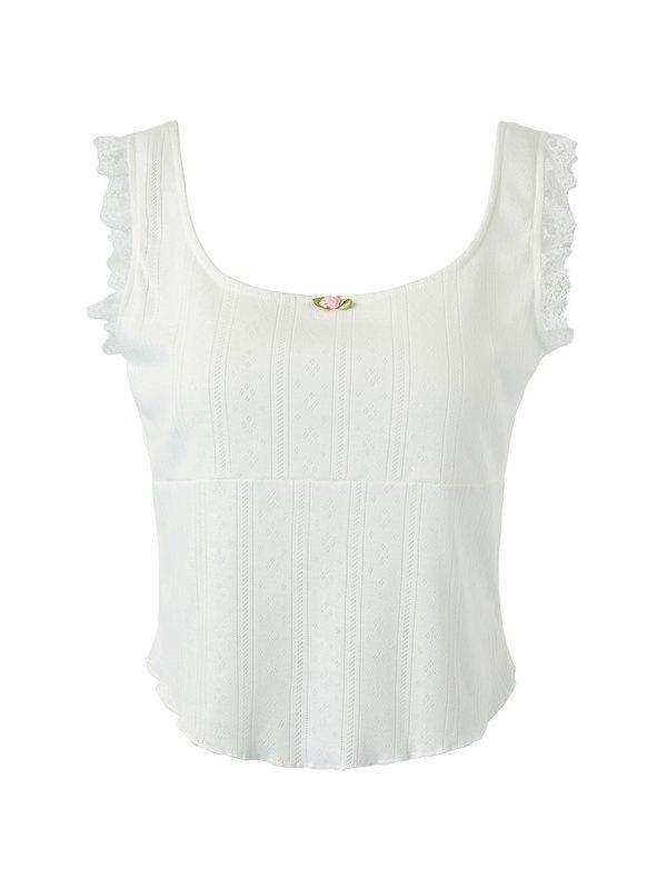 Lace Stitching Ruffle Crop Cami Top Product Image