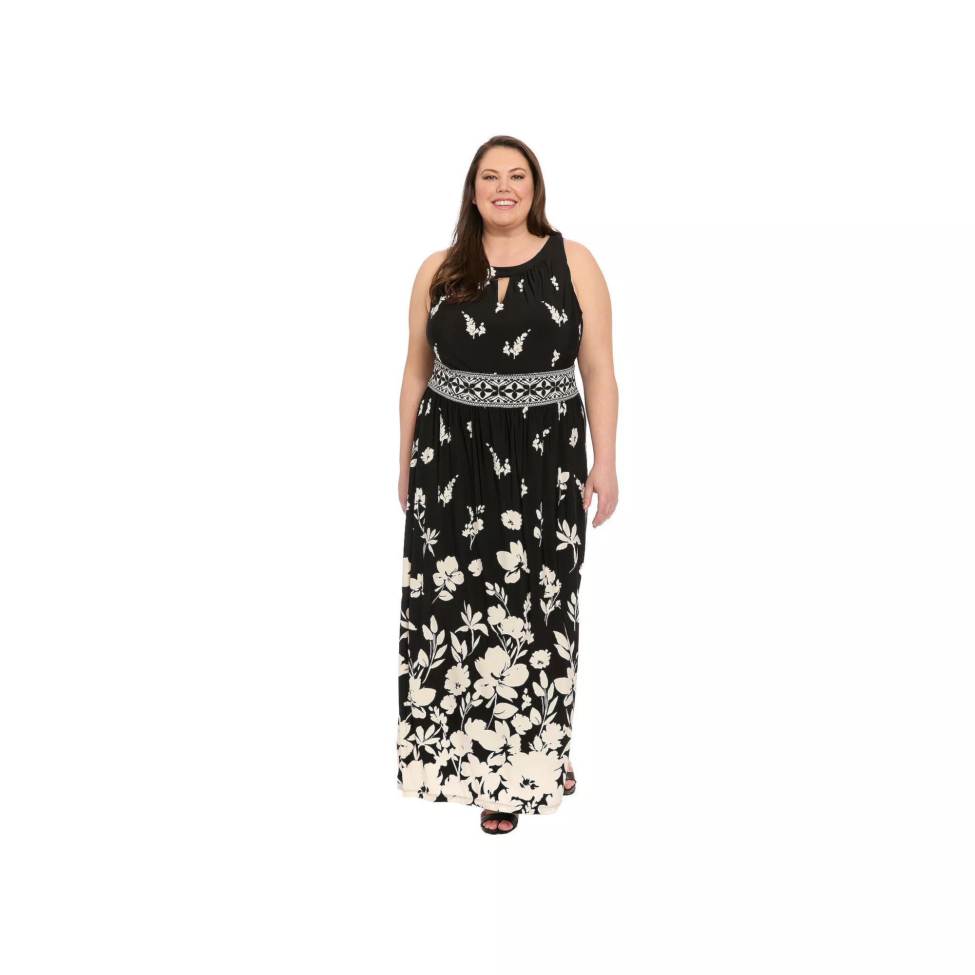 Plus Size London Times Halter Maxi Dress, Women's, Size: 14 W, Black Ivory Product Image