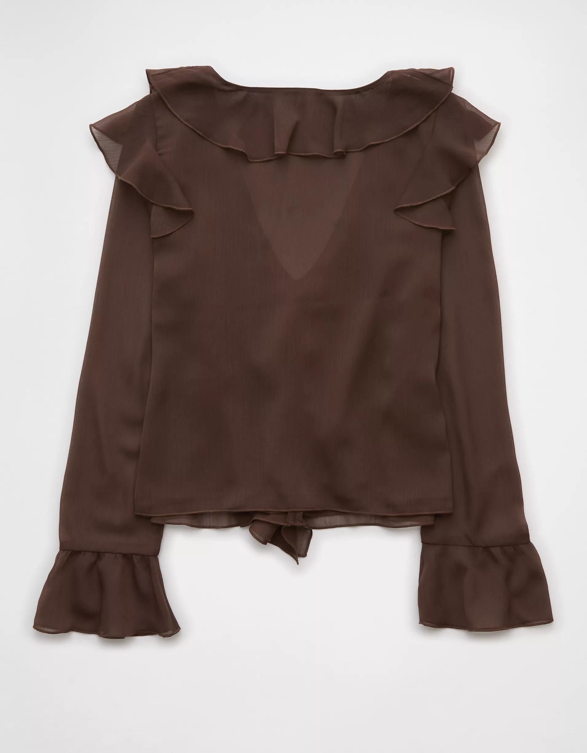 AE Chiffon Bell Sleeve Ruffle Blouse Product Image