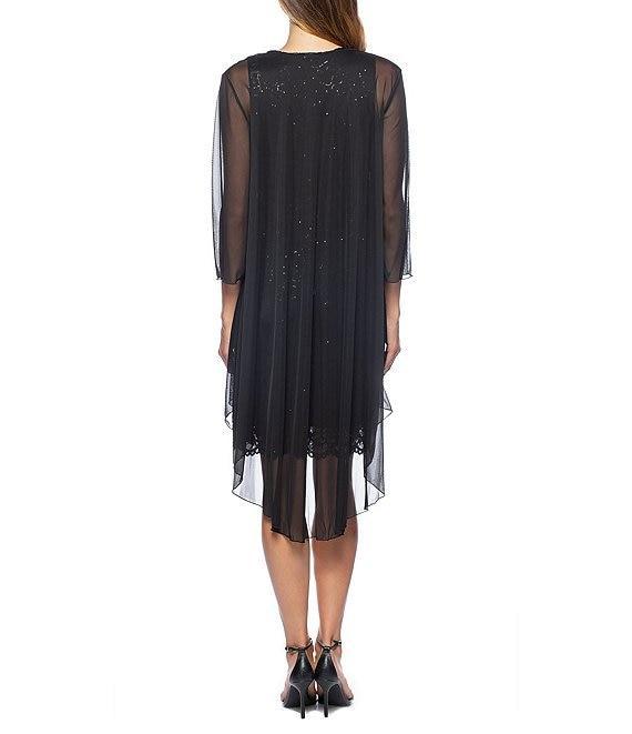 Marina Sequin Lace Scoop Neck 3/4 Sleeve Sheath Chiffon Duster 2-Piece Jacket Dress Product Image