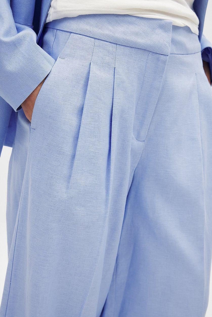 Linen Blend Wide Mid Waist Pants Product Image