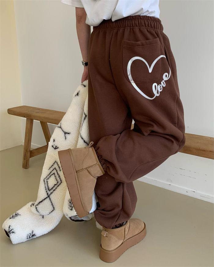 Elastic Waist Heart Print Harem Sweatpants Product Image