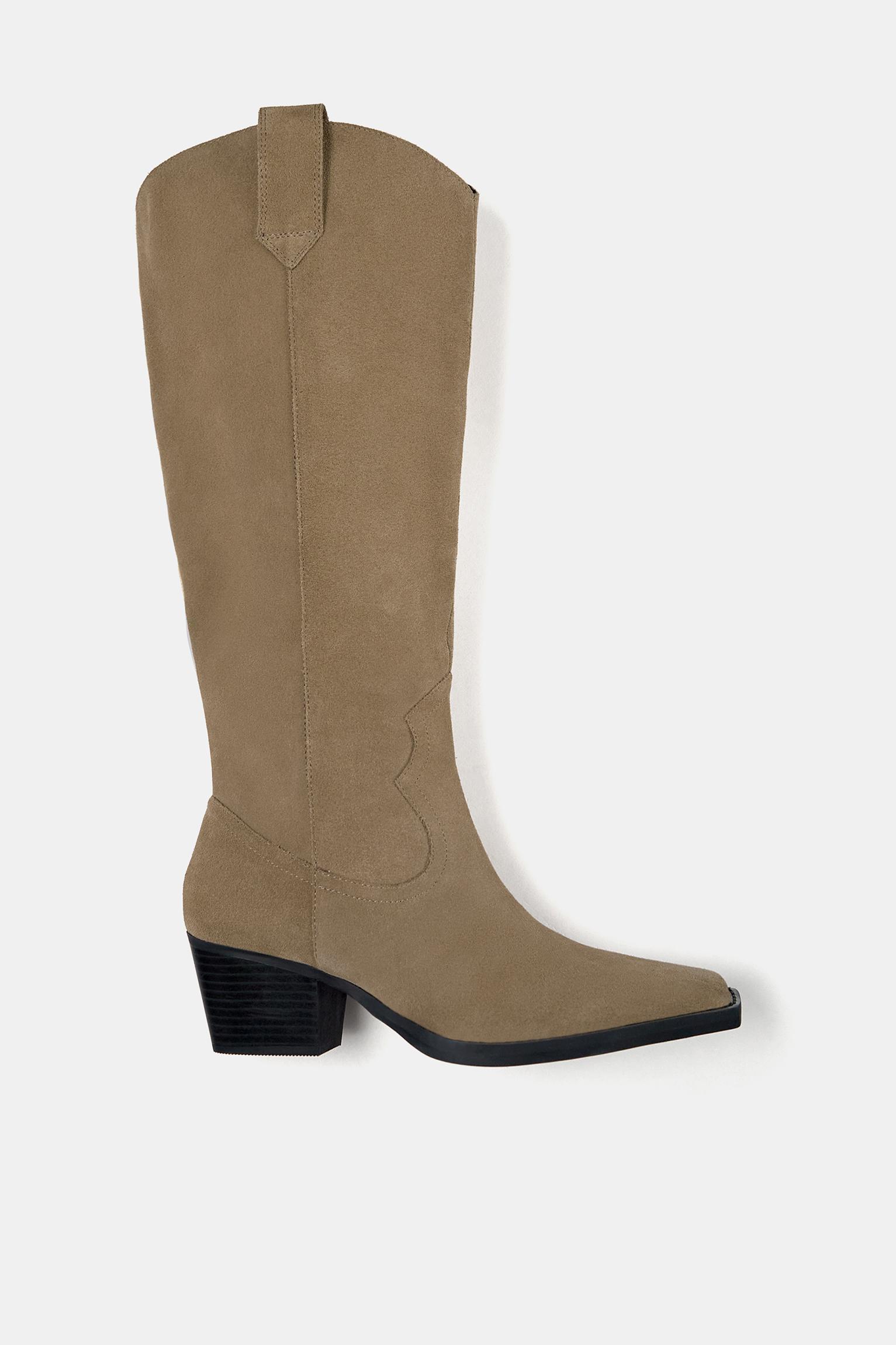 Leather knee-high cowboy-style boots Product Image