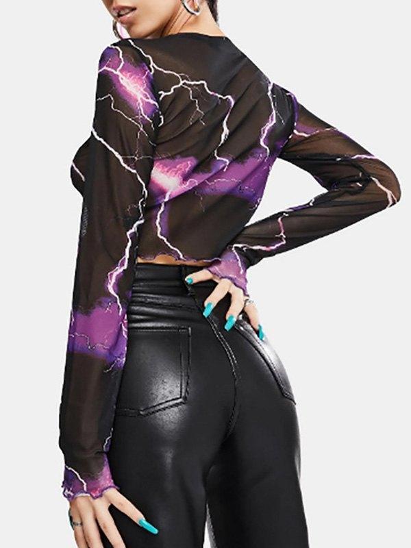 Mesh Long Sleeve Lightning Crop Top Product Image