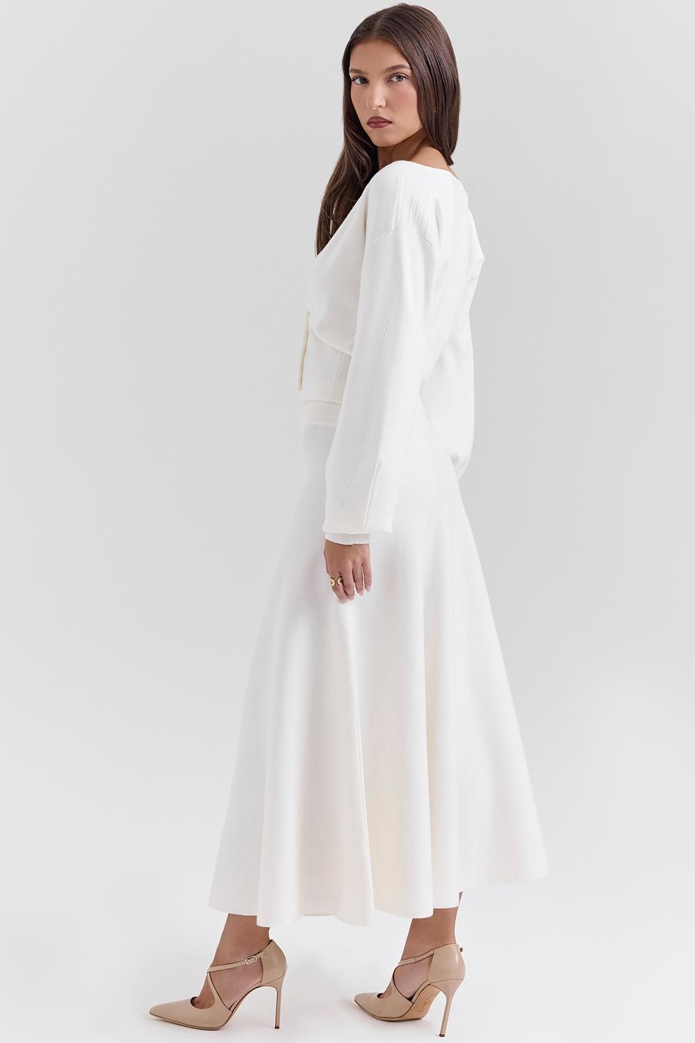 Solara  ivory wool mix flared midi skirt Product Image