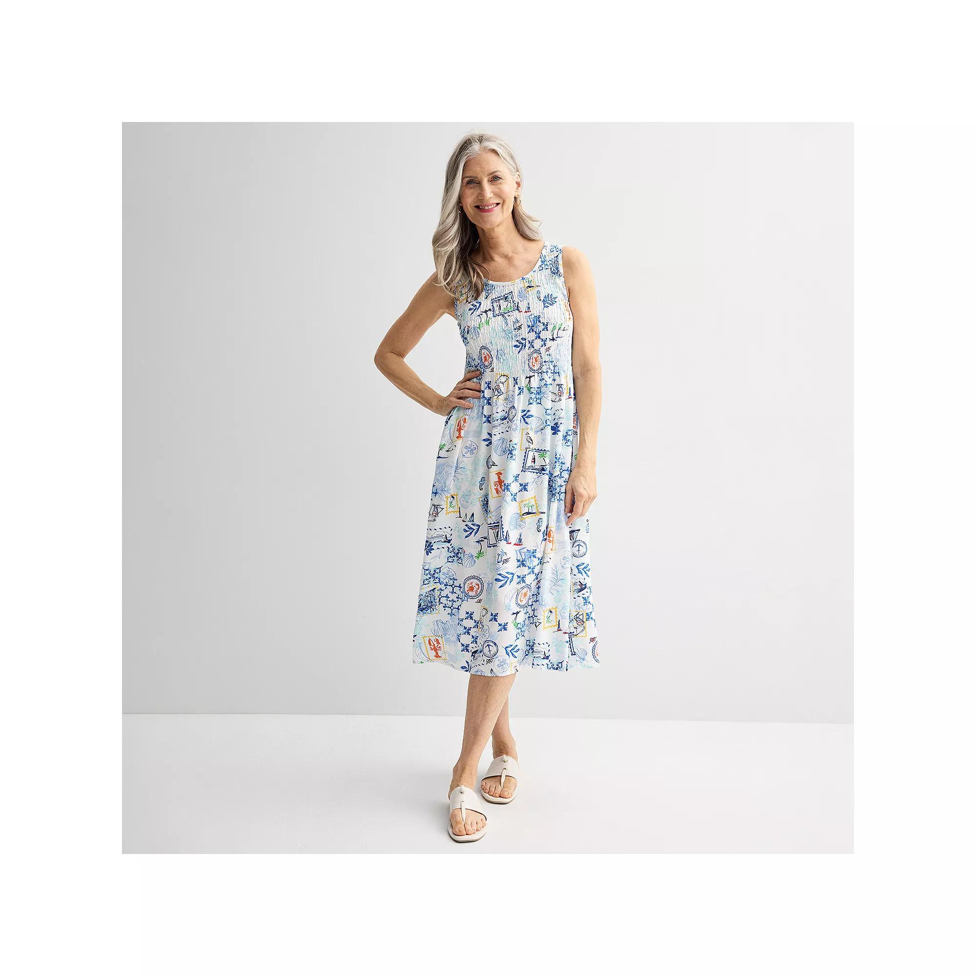 Women's Croft & Barrow® Smocked Midi Dress, Size: XL, Blue Sunny Scenic Product Image